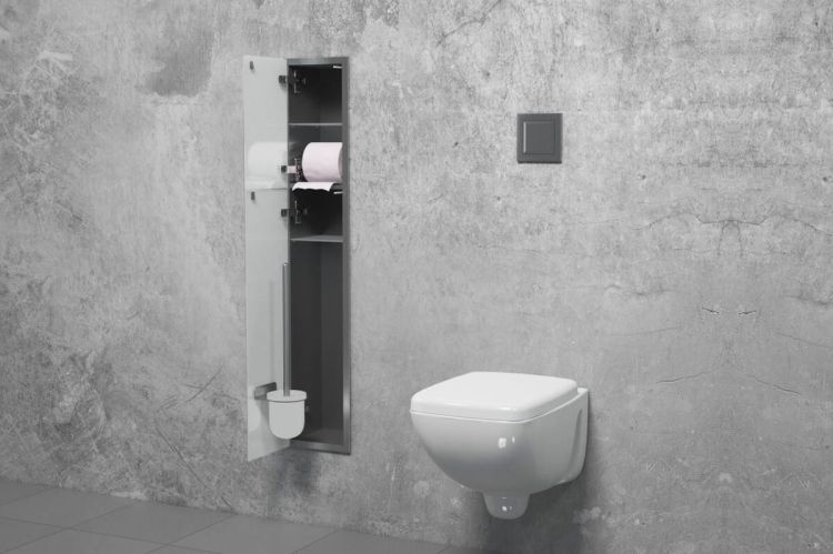 Schowek podtynkowy WC 950 MCJ — wnętrze trzy sekcje szczotka i papier